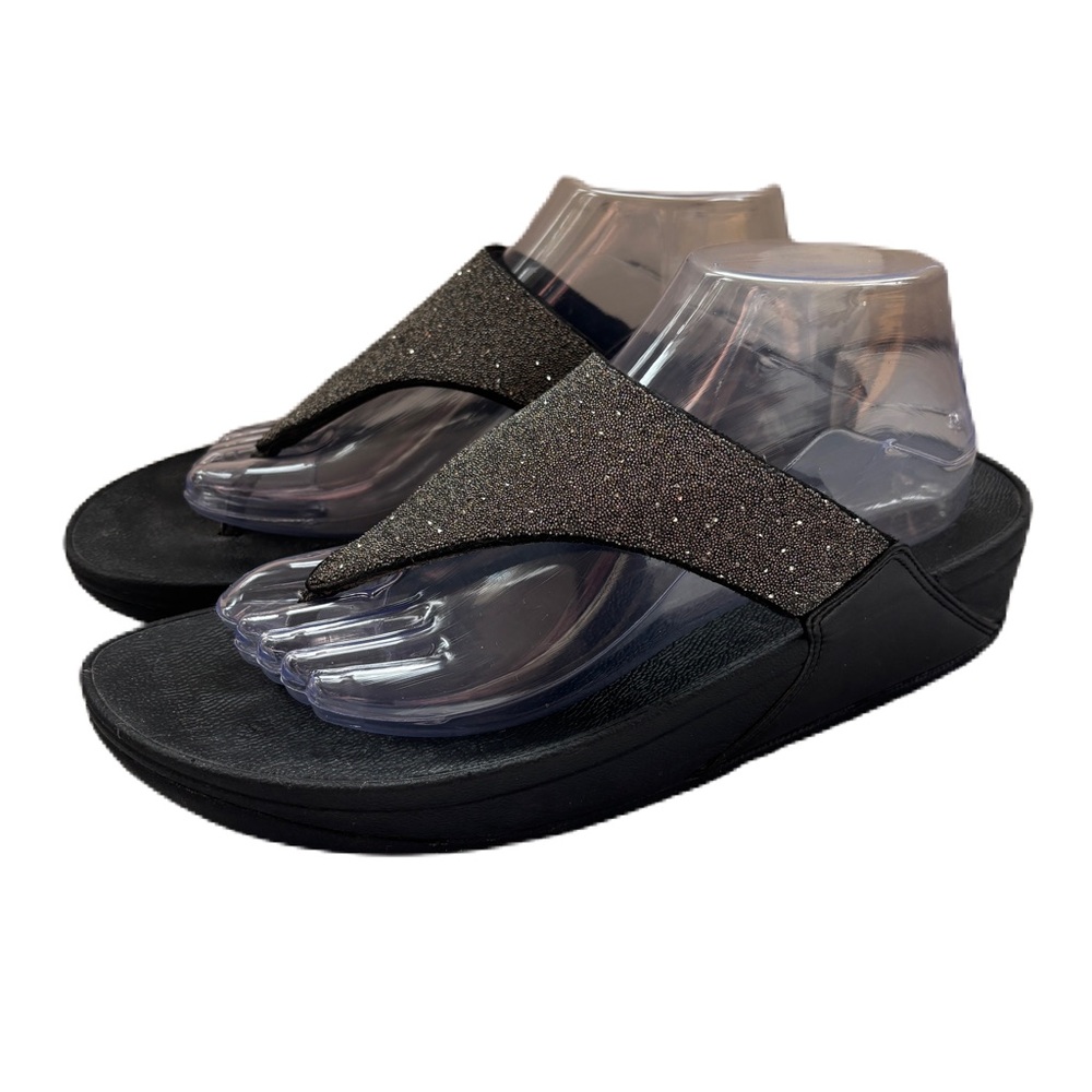 Fitflop Lulu Glitter Womens Size 10 Black‎ Glitter Top Thongs Flip Flop Sandals